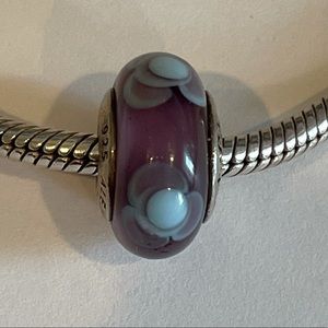 Pandora murano glass purple blue flowers charm